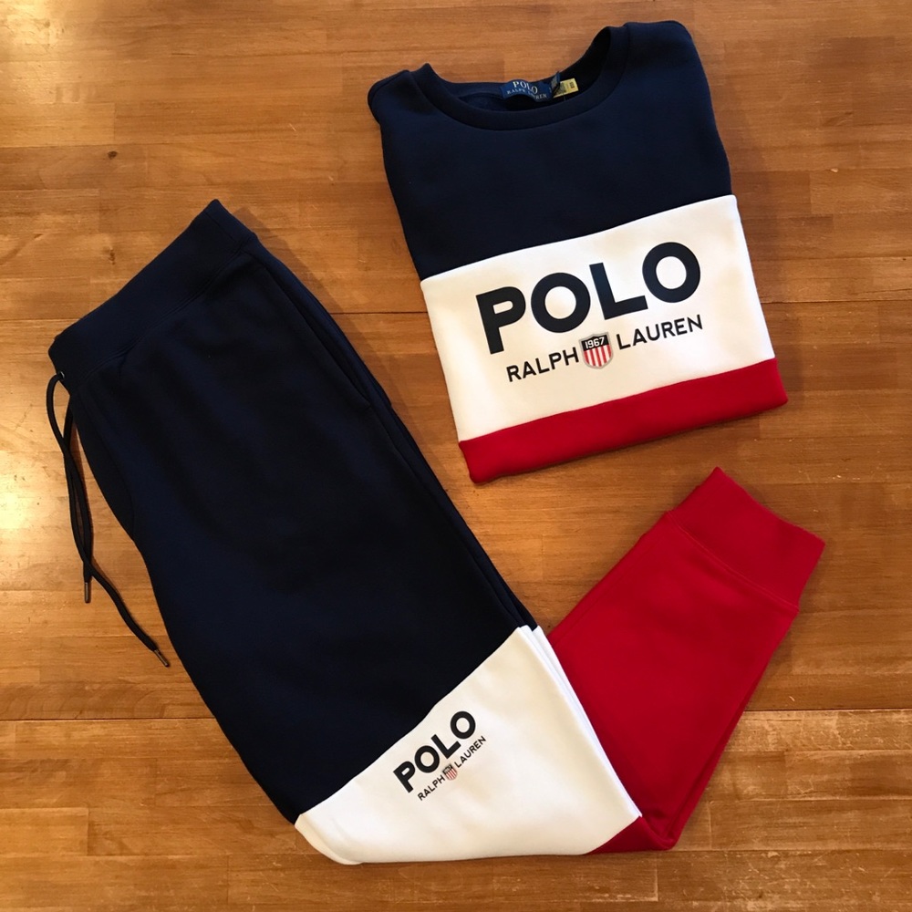 POLO RALPH LAUREN Premium Fleece Colorblock Jogging Suit - Picture 2 of 11
